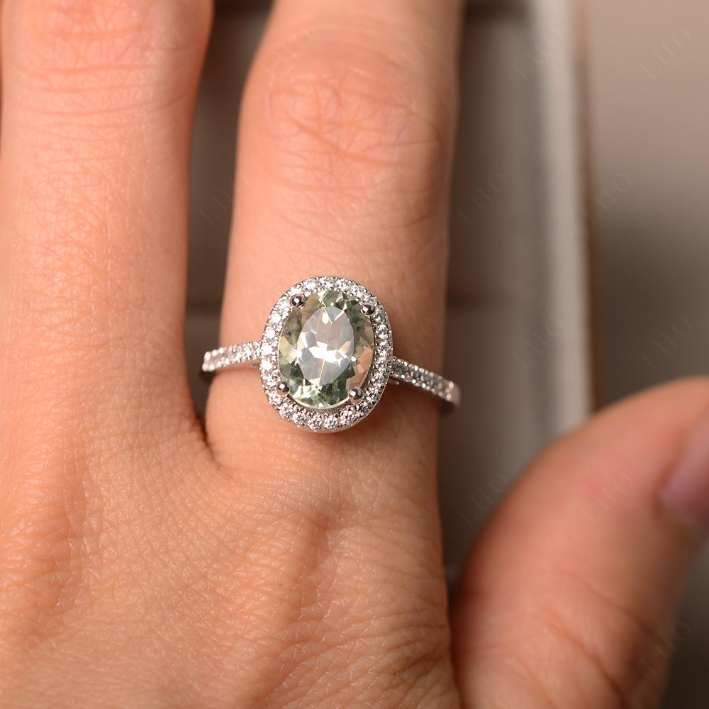 Oval Green Amethyst Halo Ring - LUO Jewelry