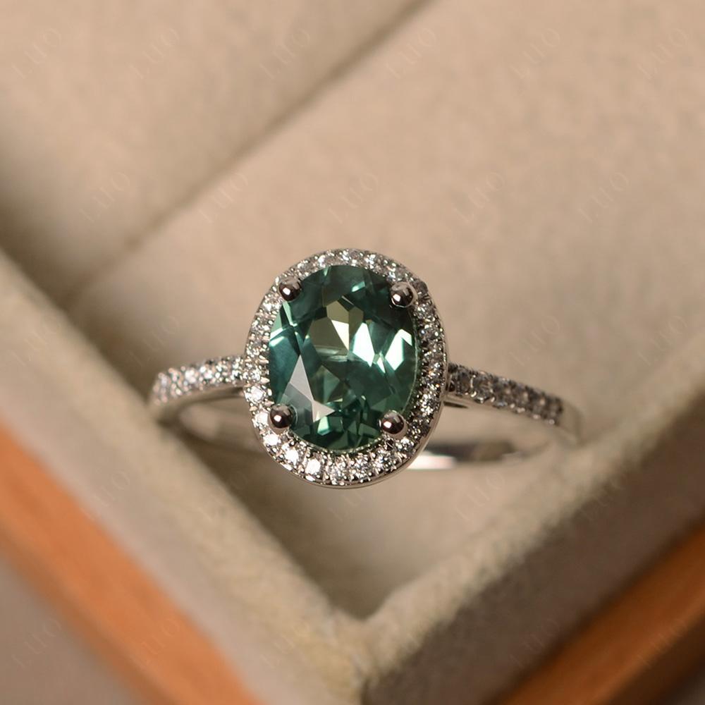 Oval Green Sapphire Halo Ring - LUO Jewelry