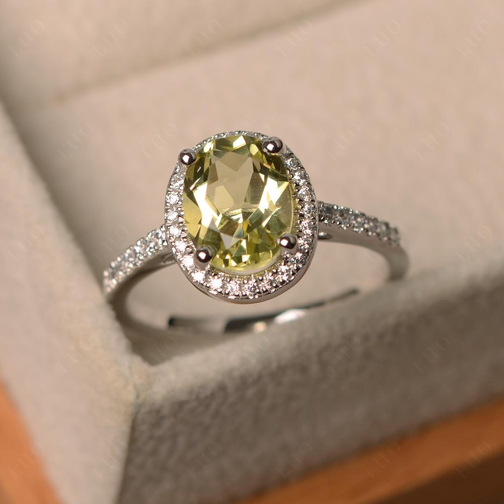 Oval Lemon Quartz Halo Ring - LUO Jewelry