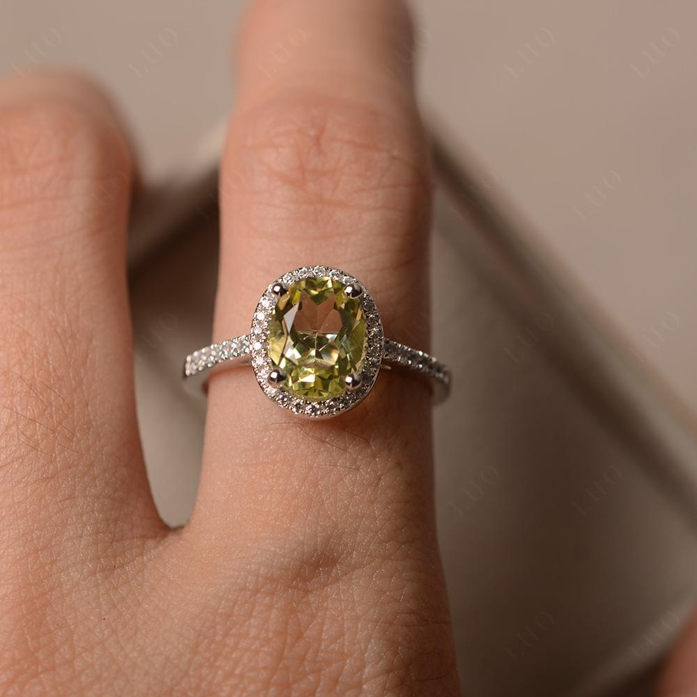 Oval Lemon Quartz Halo Ring - LUO Jewelry