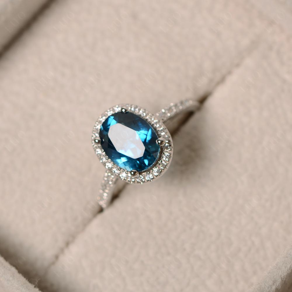 Oval London Blue Topaz Halo Ring - LUO Jewelry