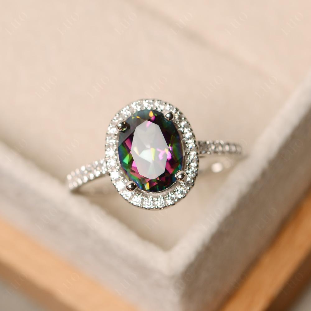 Oval Mystic Topaz Halo Ring - LUO Jewelry
