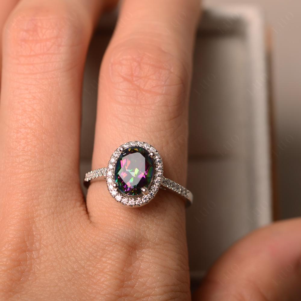 Oval Mystic Topaz Halo Ring - LUO Jewelry