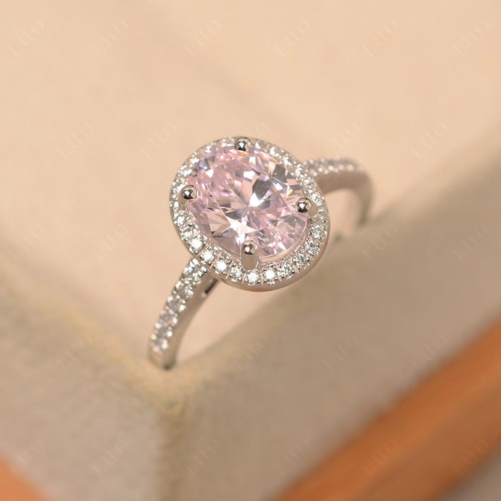 Oval Pink Cubic Zirconia Halo Ring - LUO Jewelry