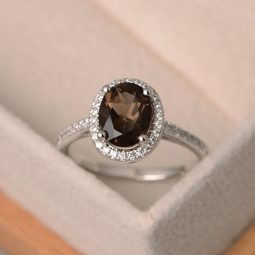 Oval Smoky Quartz and Cubic Zirconia Halo Ring - LUO Jewelry