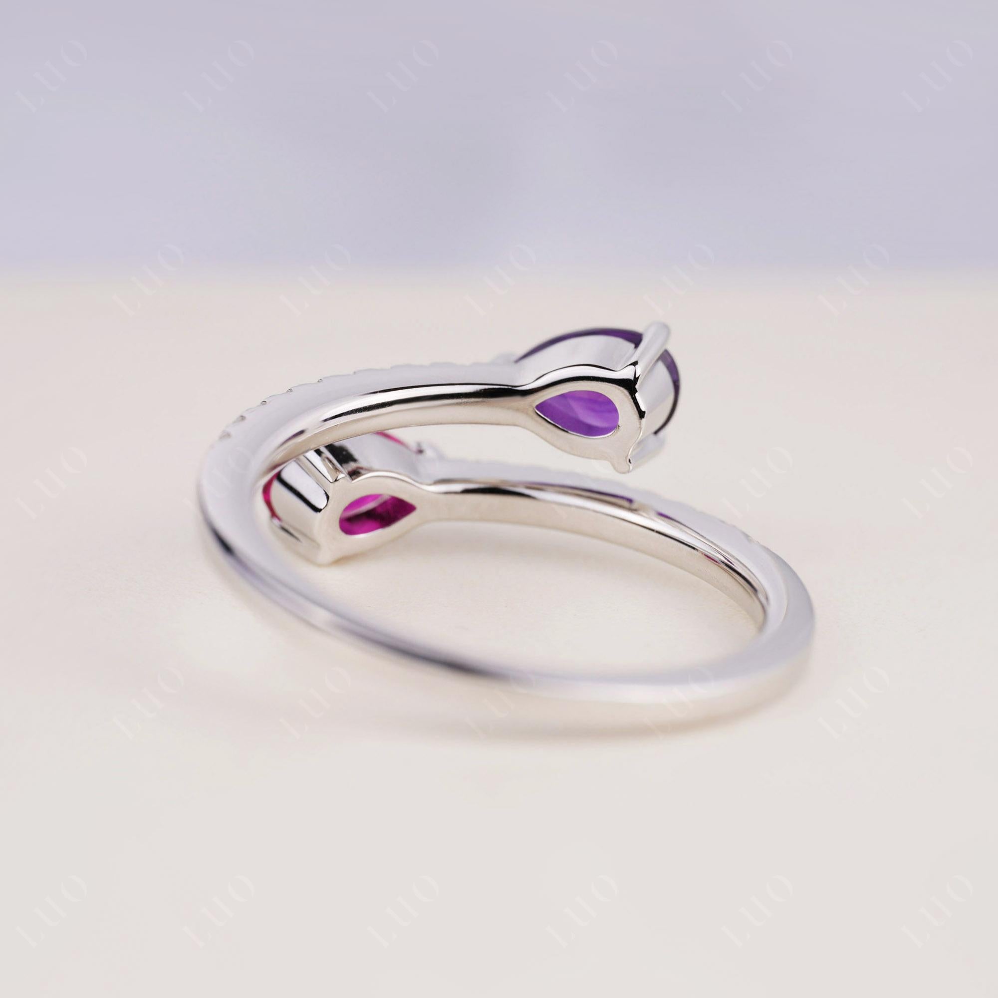 Two Stone Amethyst and Ruby Open Ring - LUO Jewelry