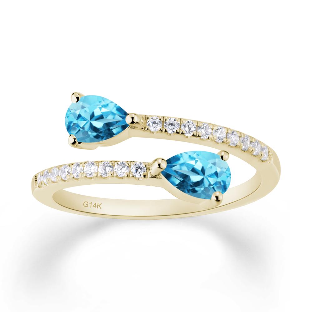 Two Stone Swiss Blue Topaz Open Ring - LUO Jewelry #metal_14k yellow gold