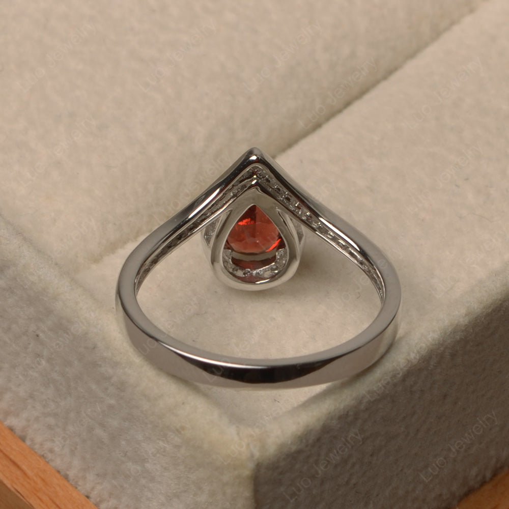 Teardrop Shaped Garnet Halo Engagement Ring - LUO Jewelry