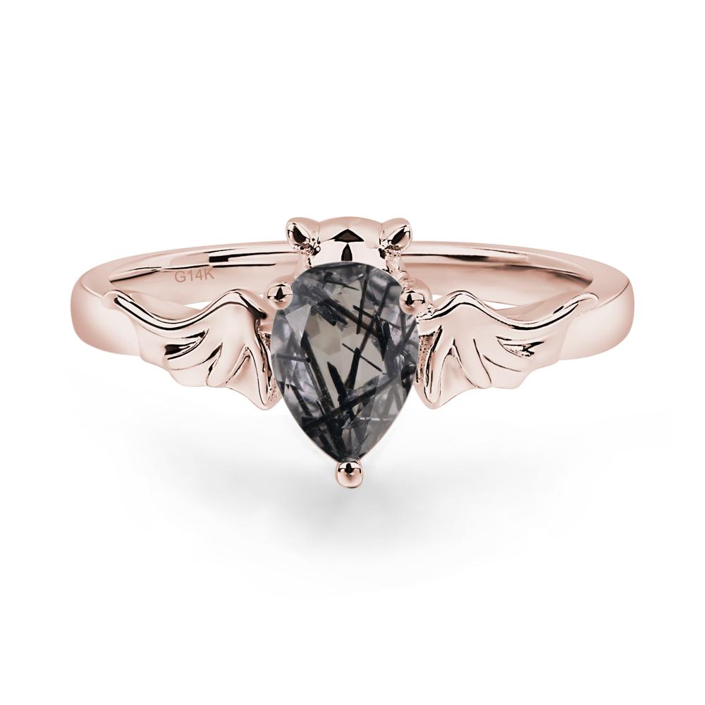 Black Rutilated Quartz Bat Engagement Ring - LUO Jewelry #metal_14k rose gold