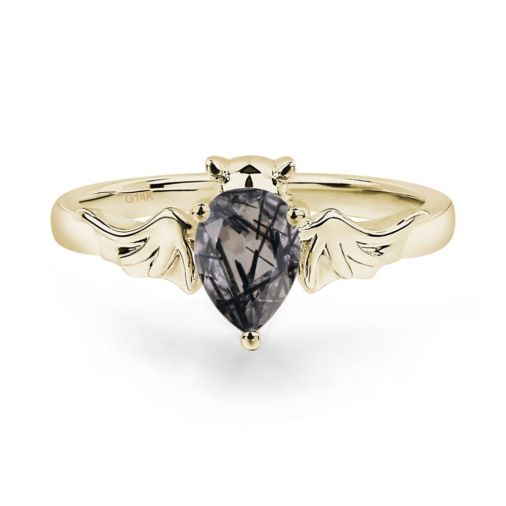 Black Rutilated Quartz Bat Engagement Ring - LUO Jewelry #metal_14k yellow gold