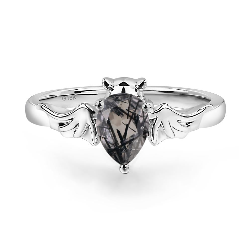 Black Rutilated Quartz Bat Engagement Ring - LUO Jewelry #metal_18k white gold