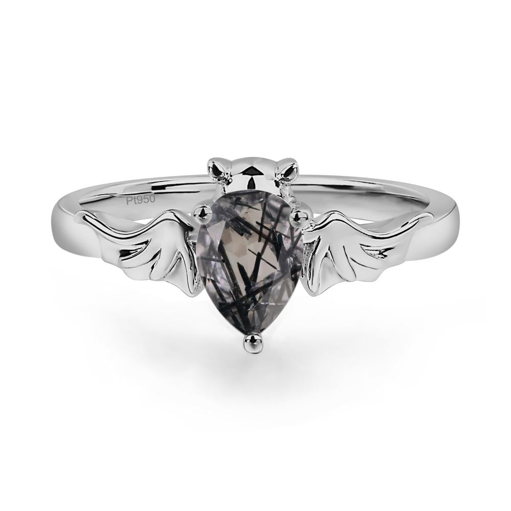Black Rutilated Quartz Bat Engagement Ring - LUO Jewelry #metal_platinum