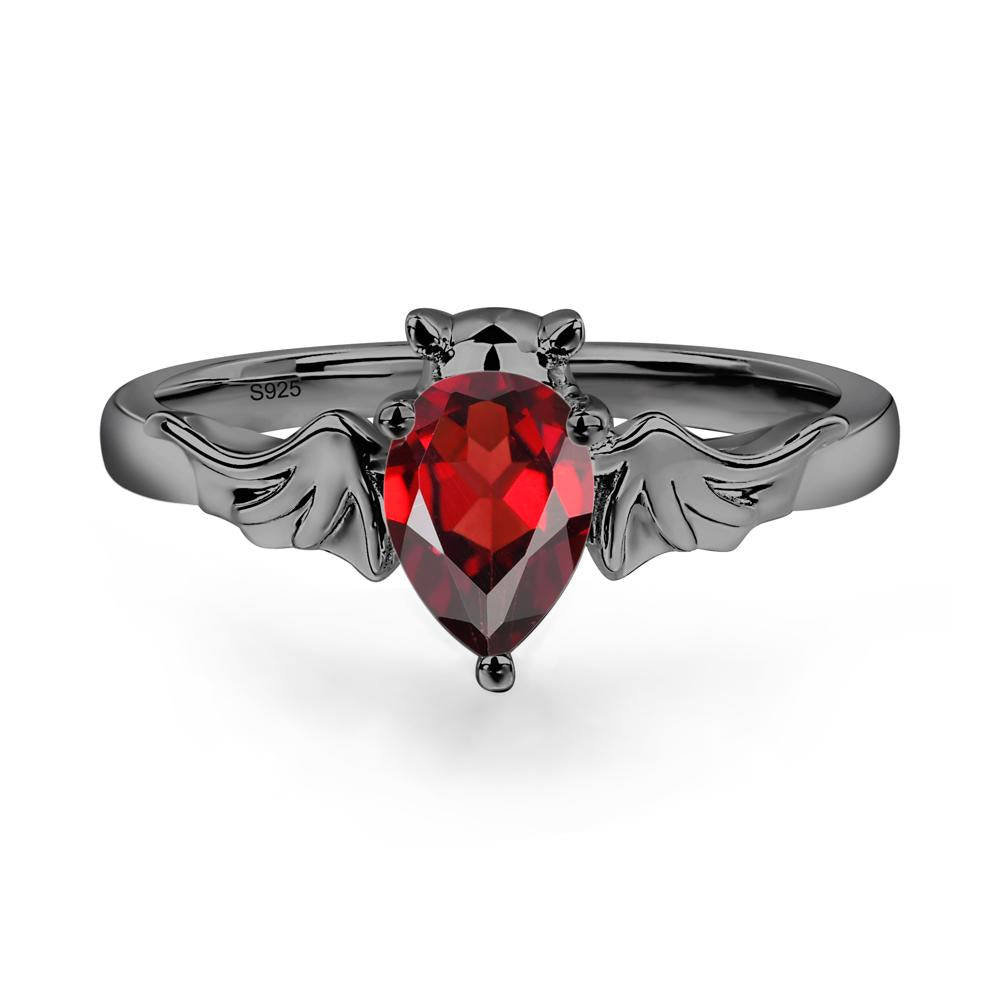 Garnet Bat Ring - LUO Jewelry #metal_black finish sterling silver