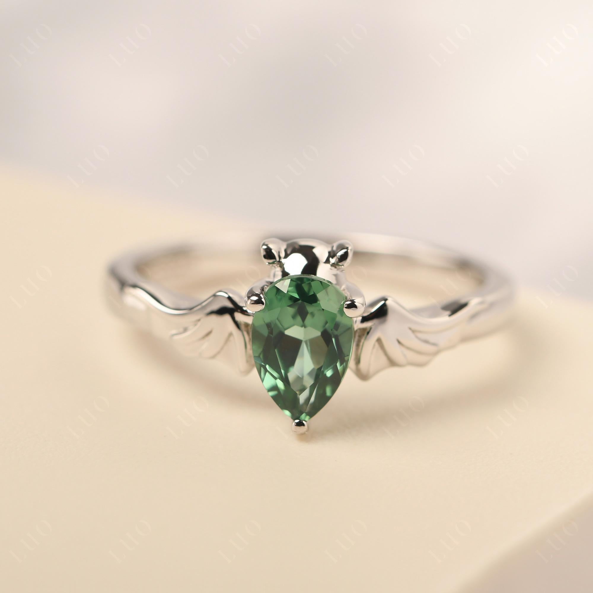 Green Sapphire Bat Engagement Ring - LUO Jewelry