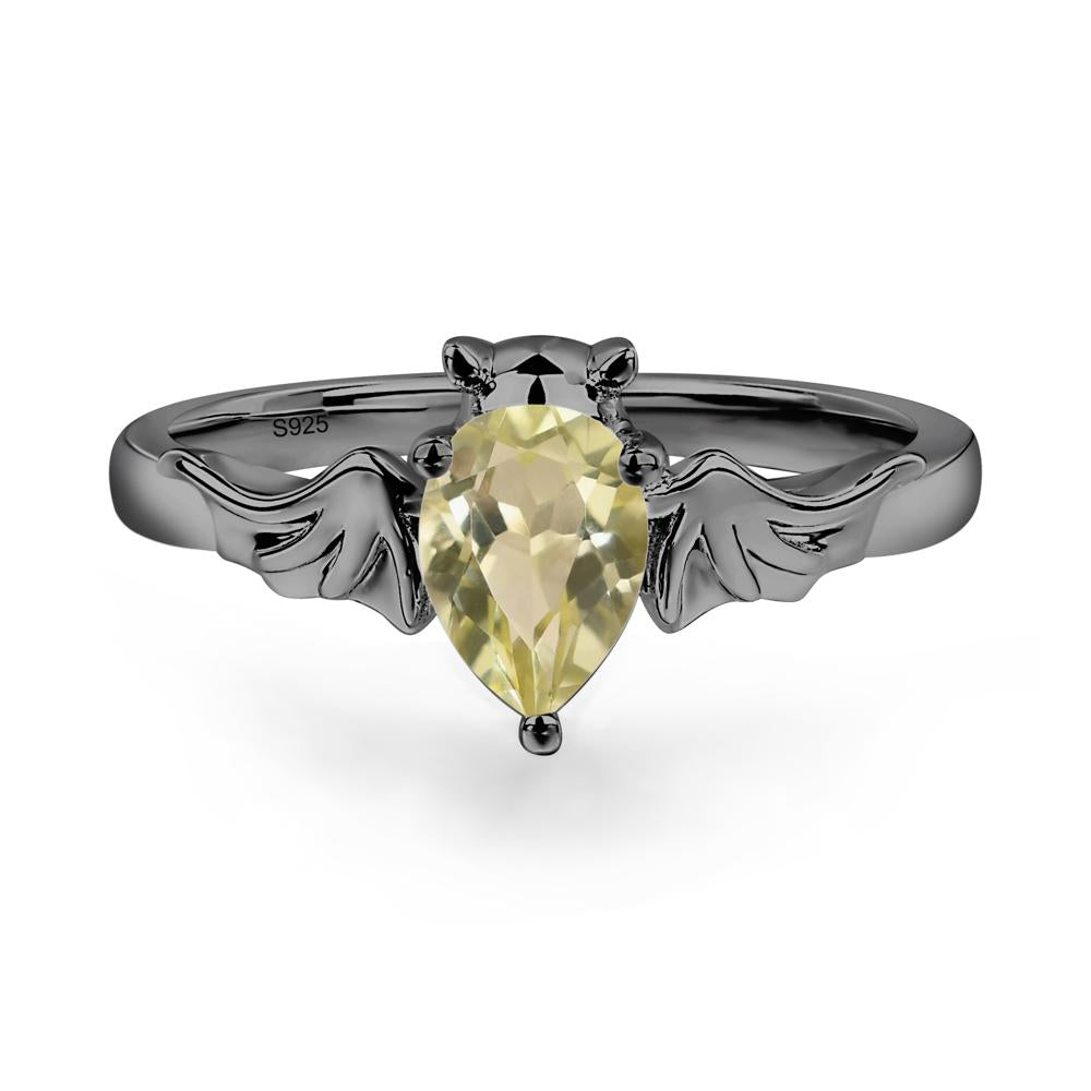 Lemon Quartz Bat Ring - LUO Jewelry #metal_black finish sterling silver