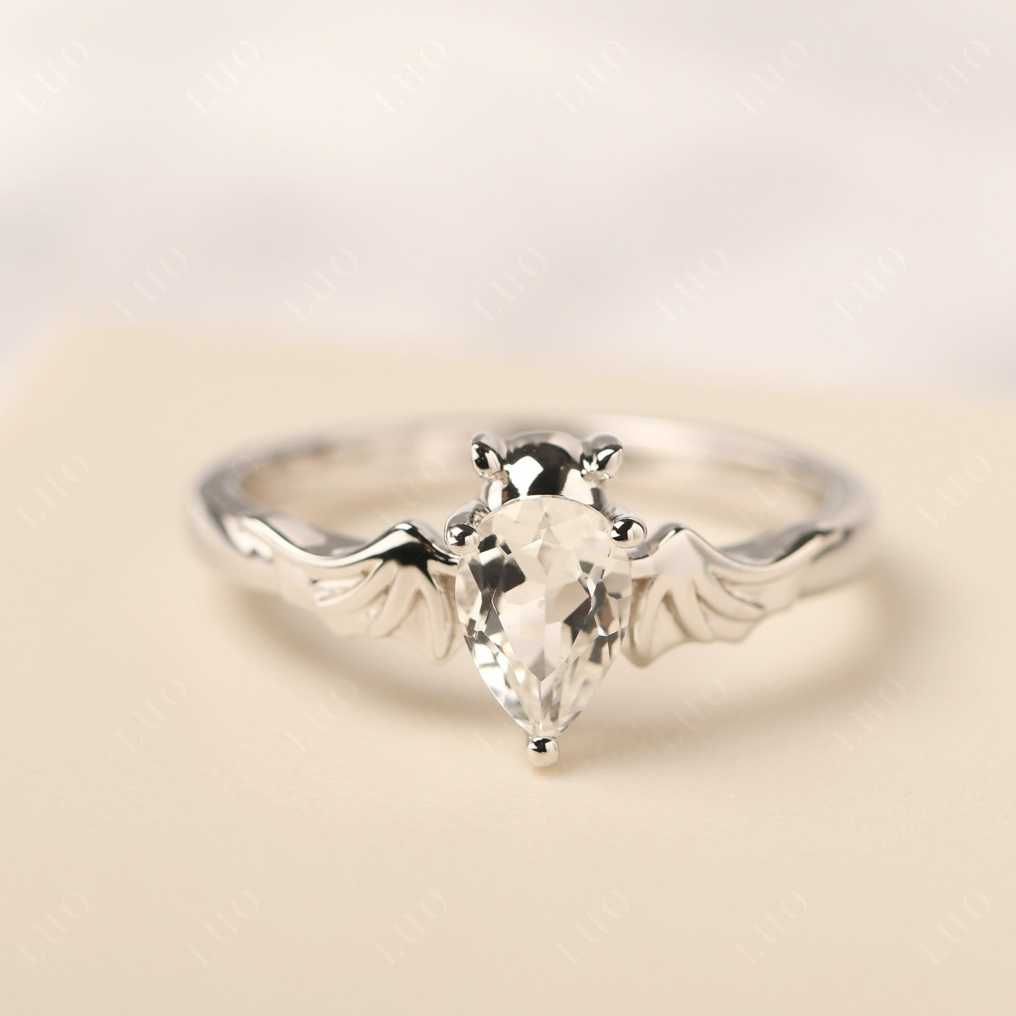 White Topaz Gothic Promise Ring - LUO Jewelry