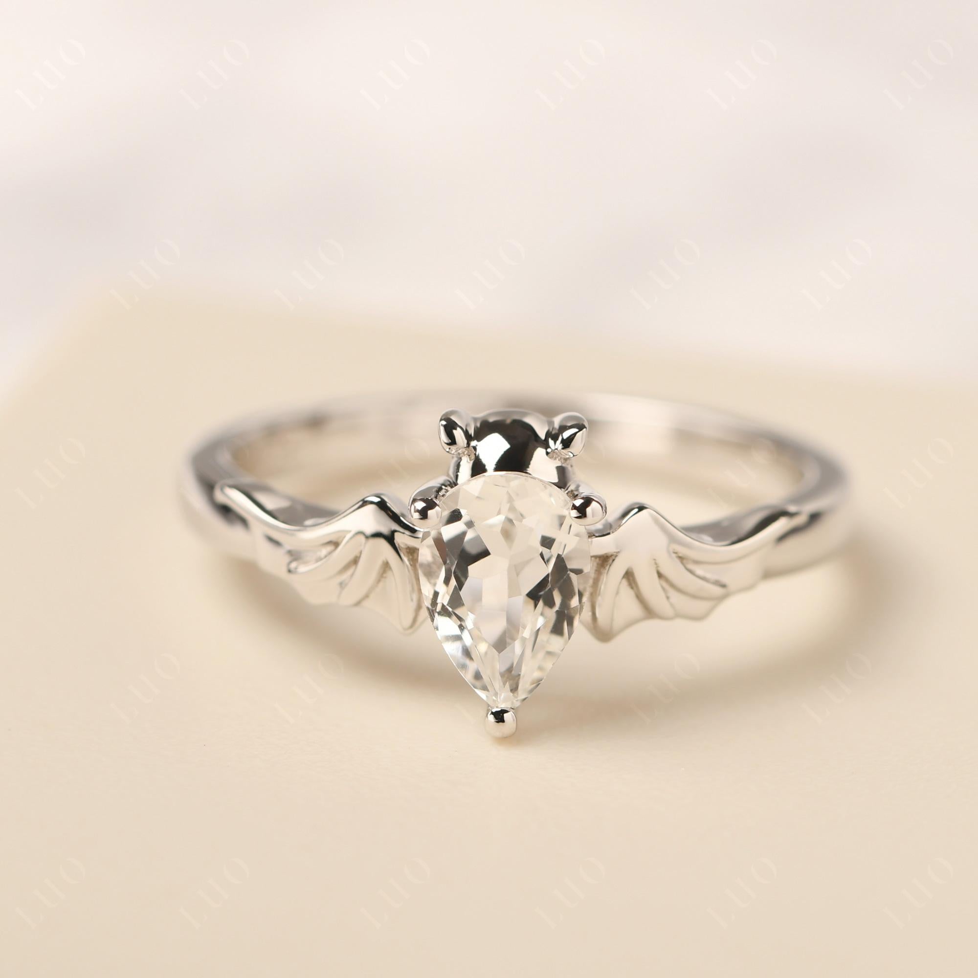 White Topaz Gothic Promise Ring - LUO Jewelry