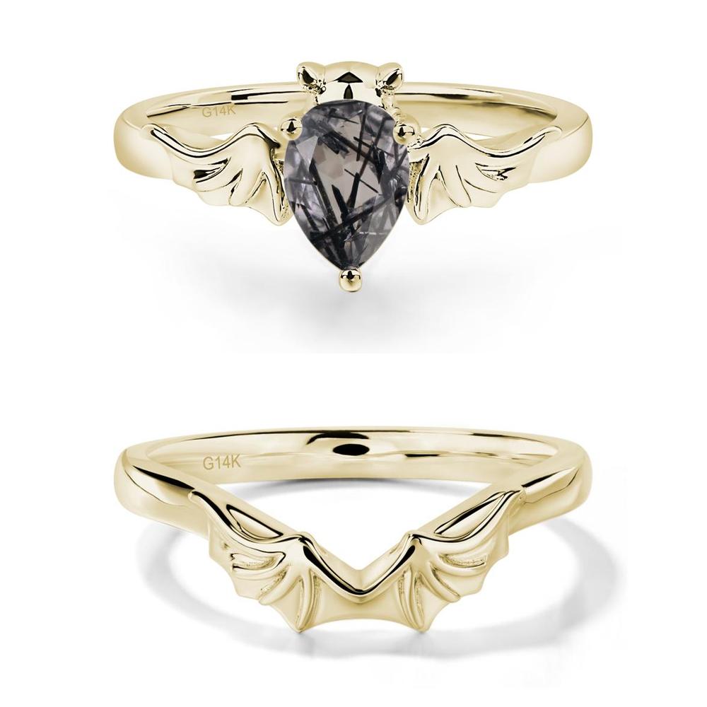 Black Rutilated Quartz Bat Engagement Ring - LUO Jewelry #metal_xxxxx