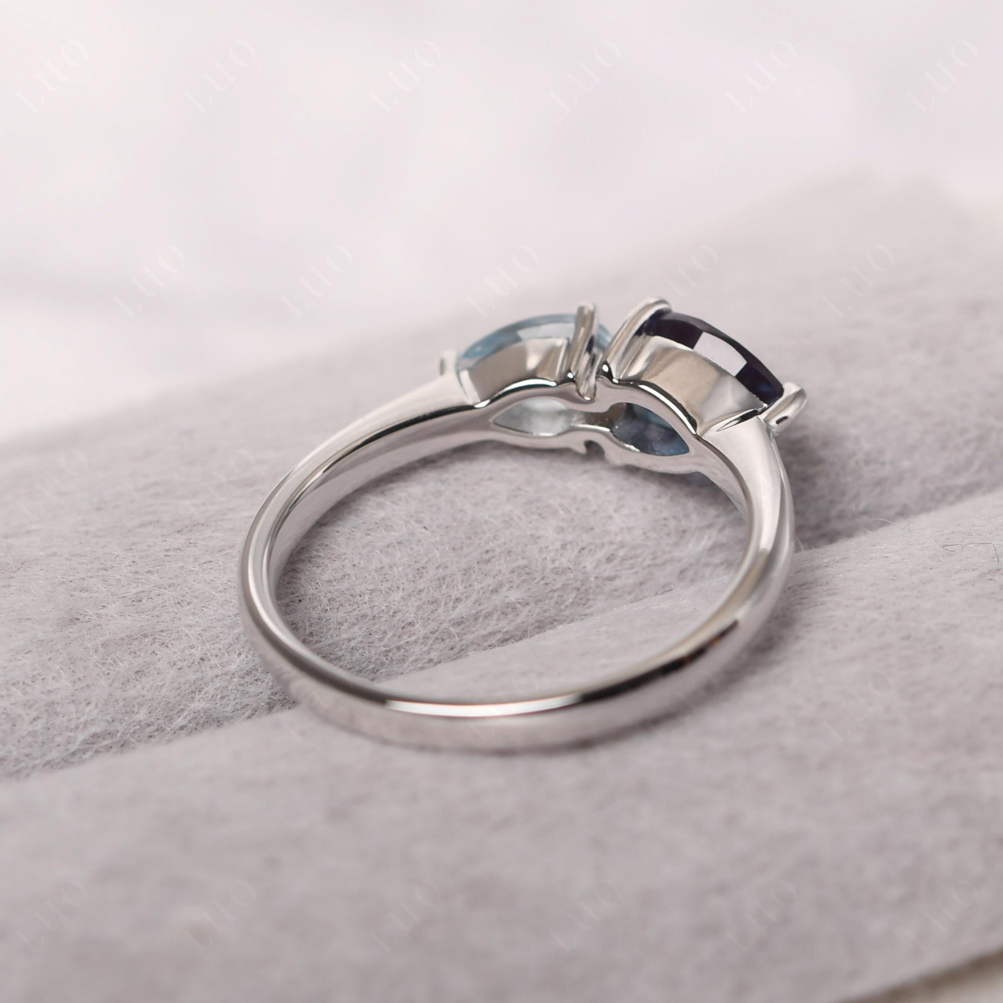 East West Pear Alexandrite and Aquamarine Ring - LUO Jewelry