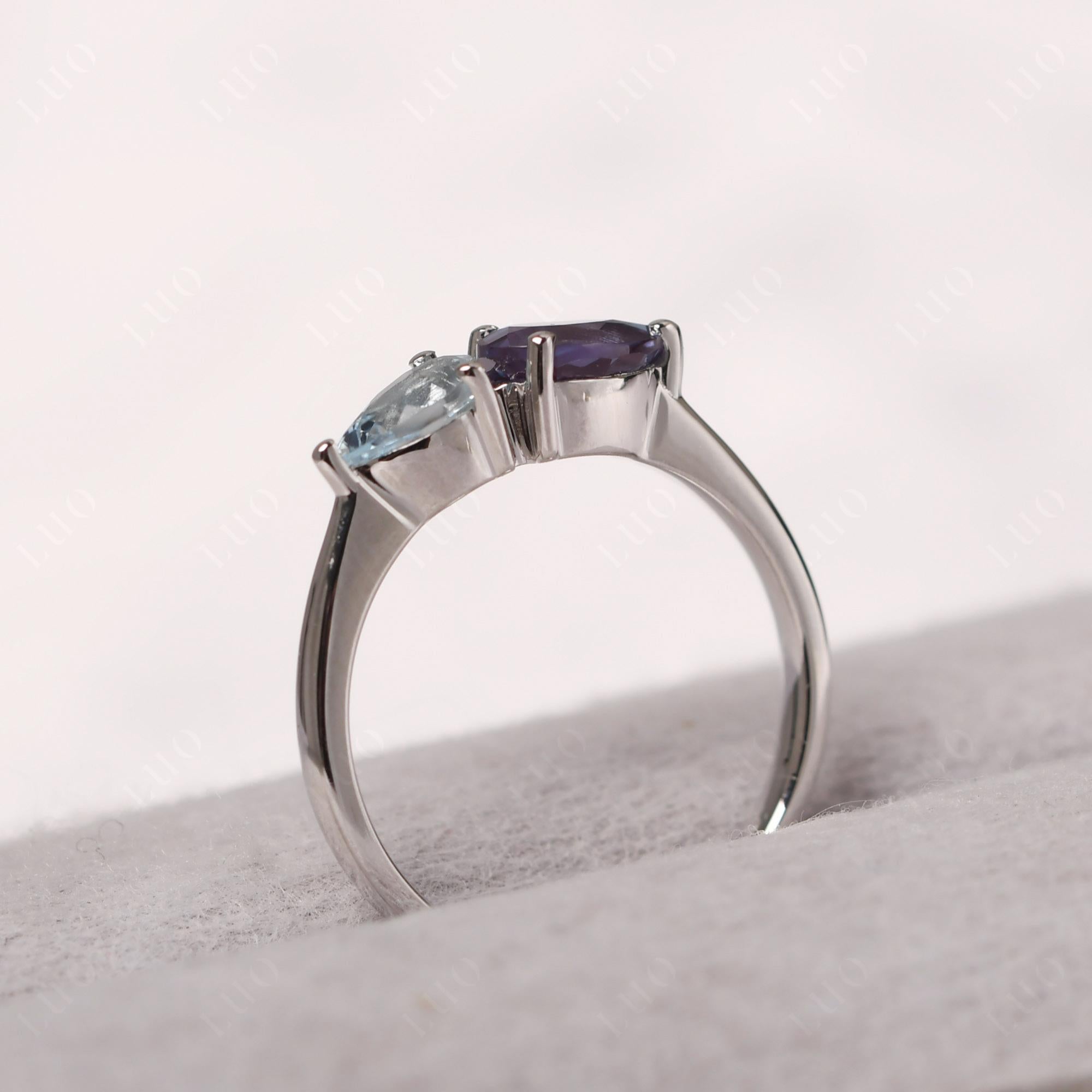 East West Pear Alexandrite and Aquamarine Ring - LUO Jewelry