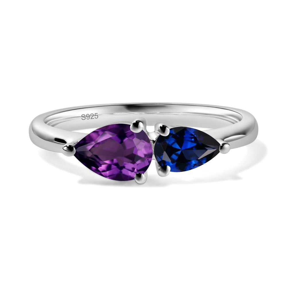 East West Pear Amethyst and Sapphire Ring - LUO Jewelry #metal_sterling silver