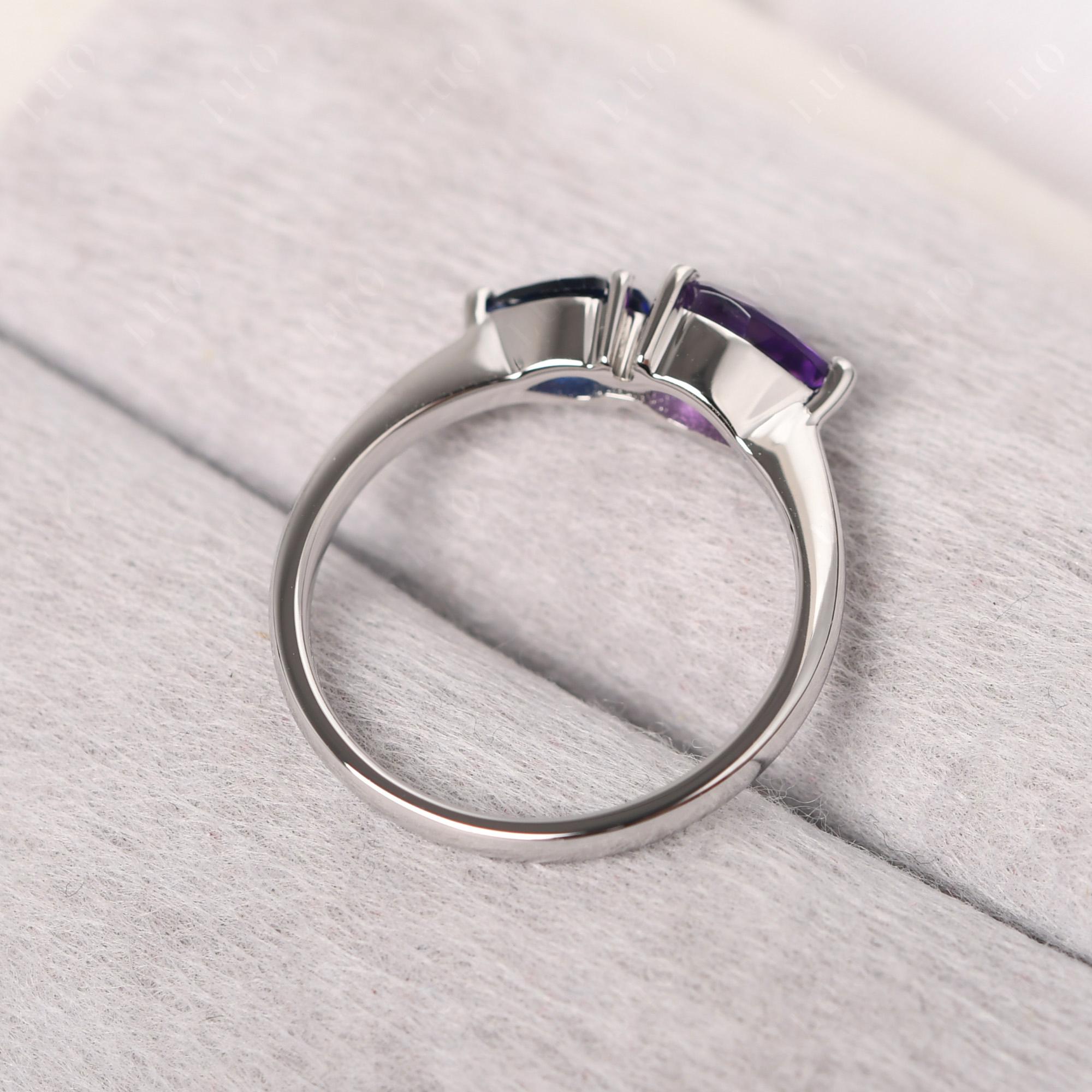 East West Pear Amethyst and Sapphire Ring - LUO Jewelry