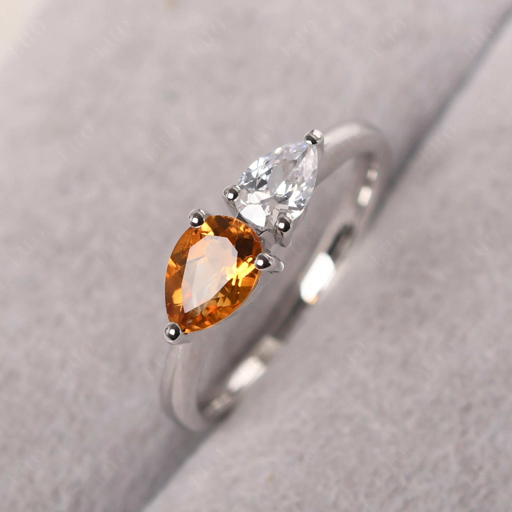 East West Pear Citrine and Cubic Zirconia Ring - LUO Jewelry