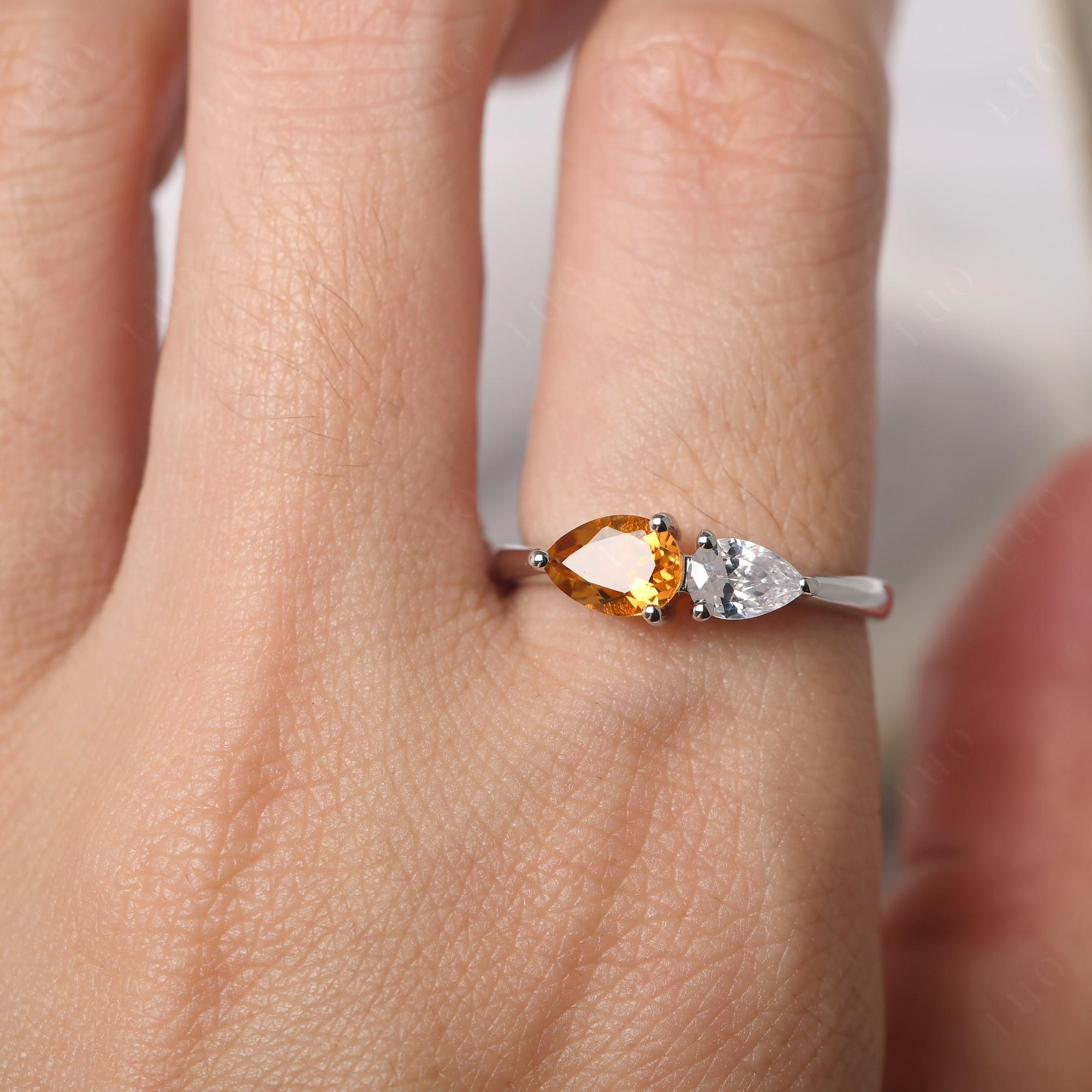 East West Pear Citrine and Cubic Zirconia Ring - LUO Jewelry