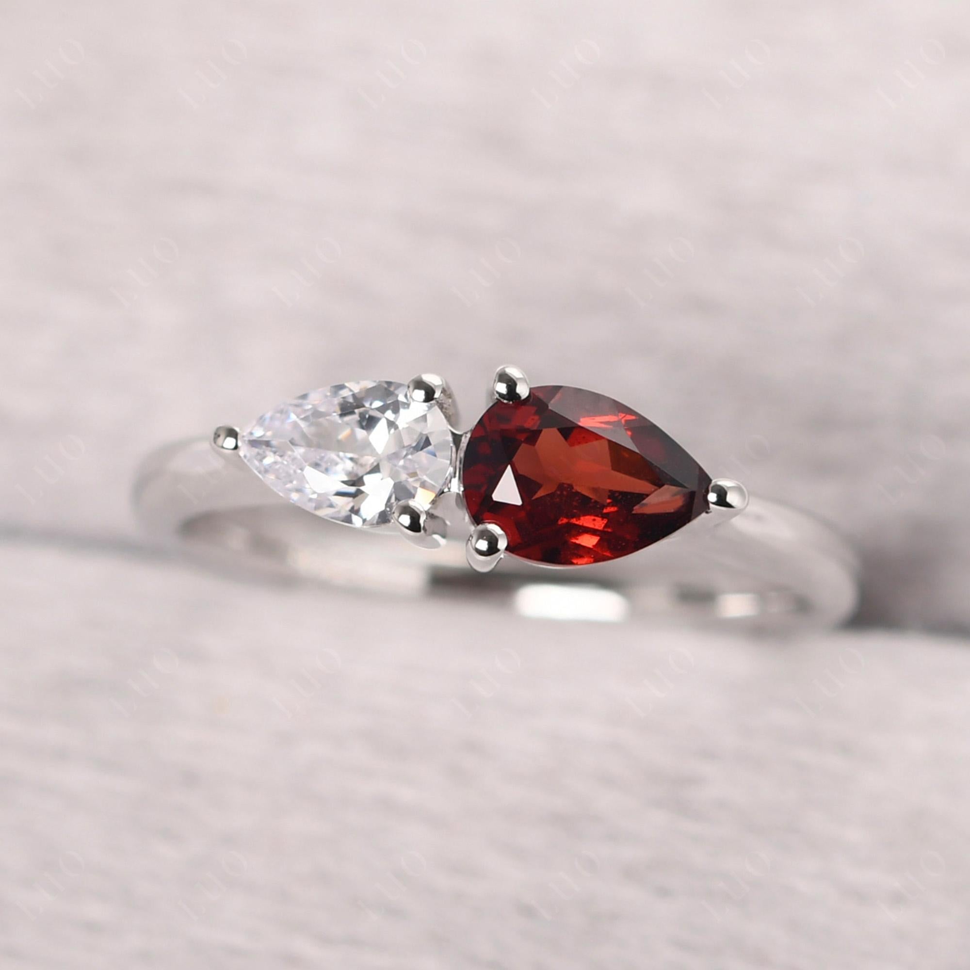 East West Pear Cubic Zirconia and Garnet Ring - LUO Jewelry