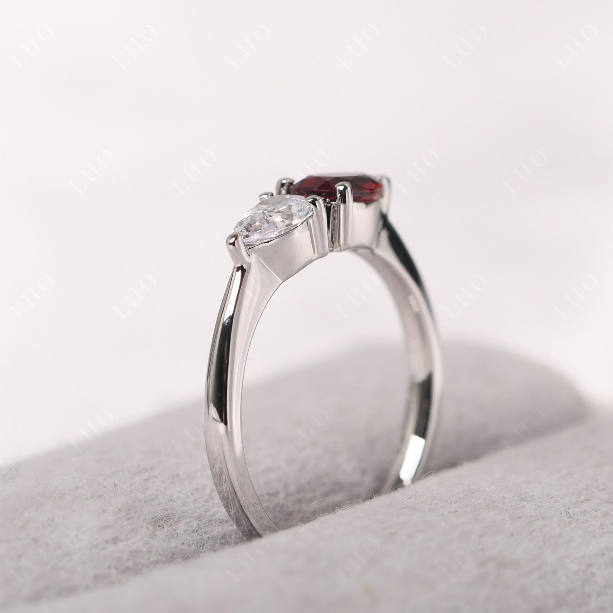 East West Pear Cubic Zirconia and Garnet Ring - LUO Jewelry