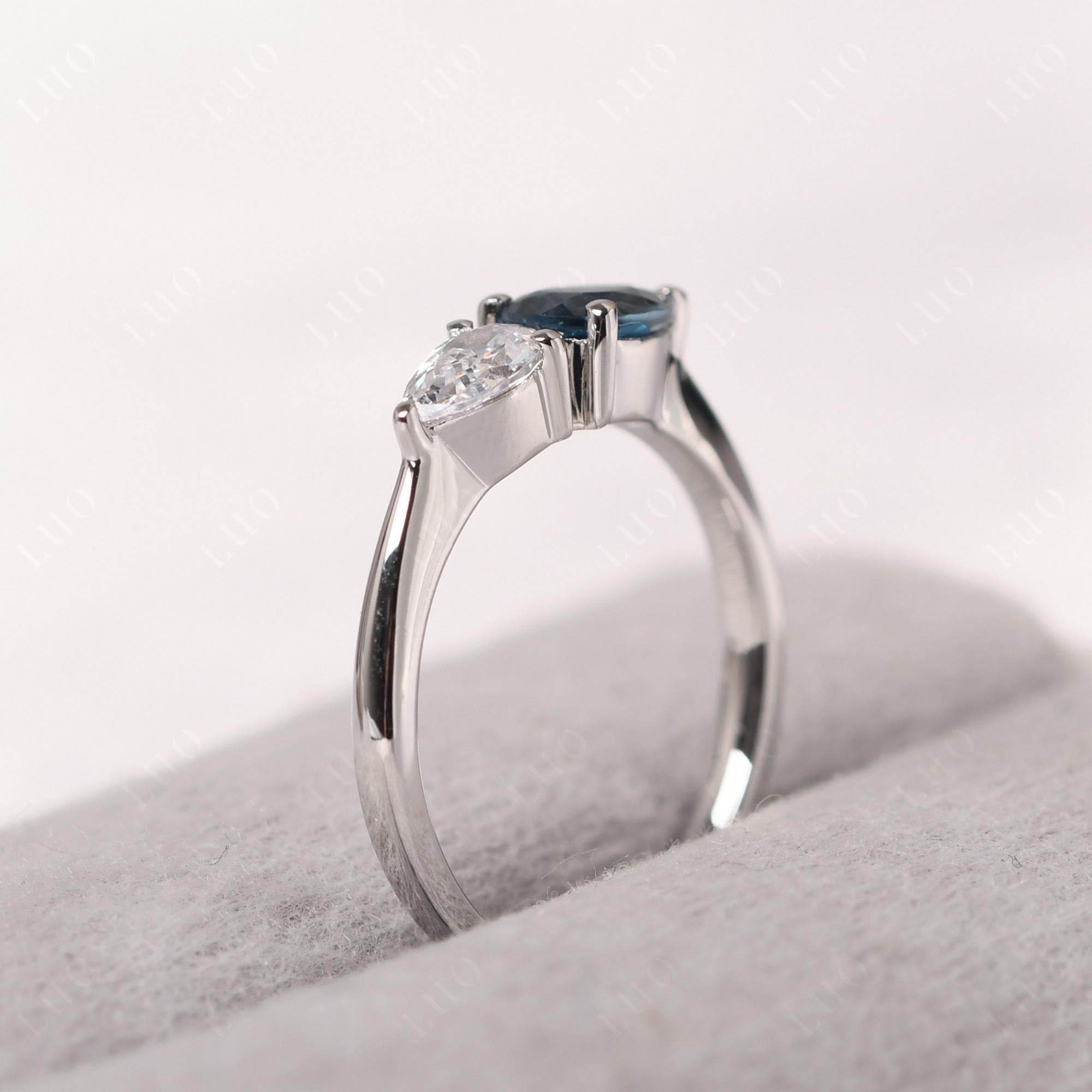 East West Pear Cubic Zirconia and London Blue Topaz Ring - LUO Jewelry