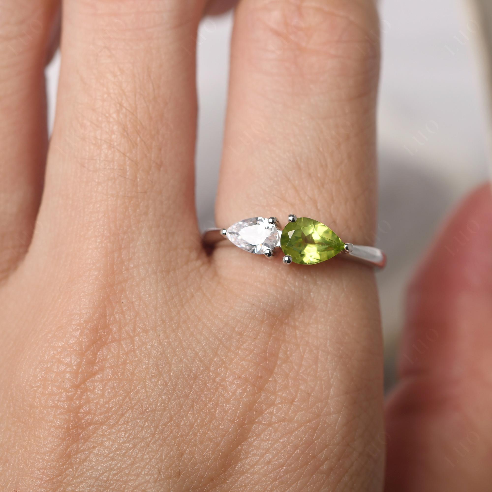 East West Pear Cubic Zirconia and Peridot Ring - LUO Jewelry