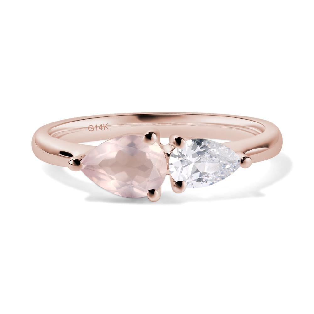 East West Pear Cubic Zirconia and Rose Quartz Ring - LUO Jewelry #metal_14k rose gold