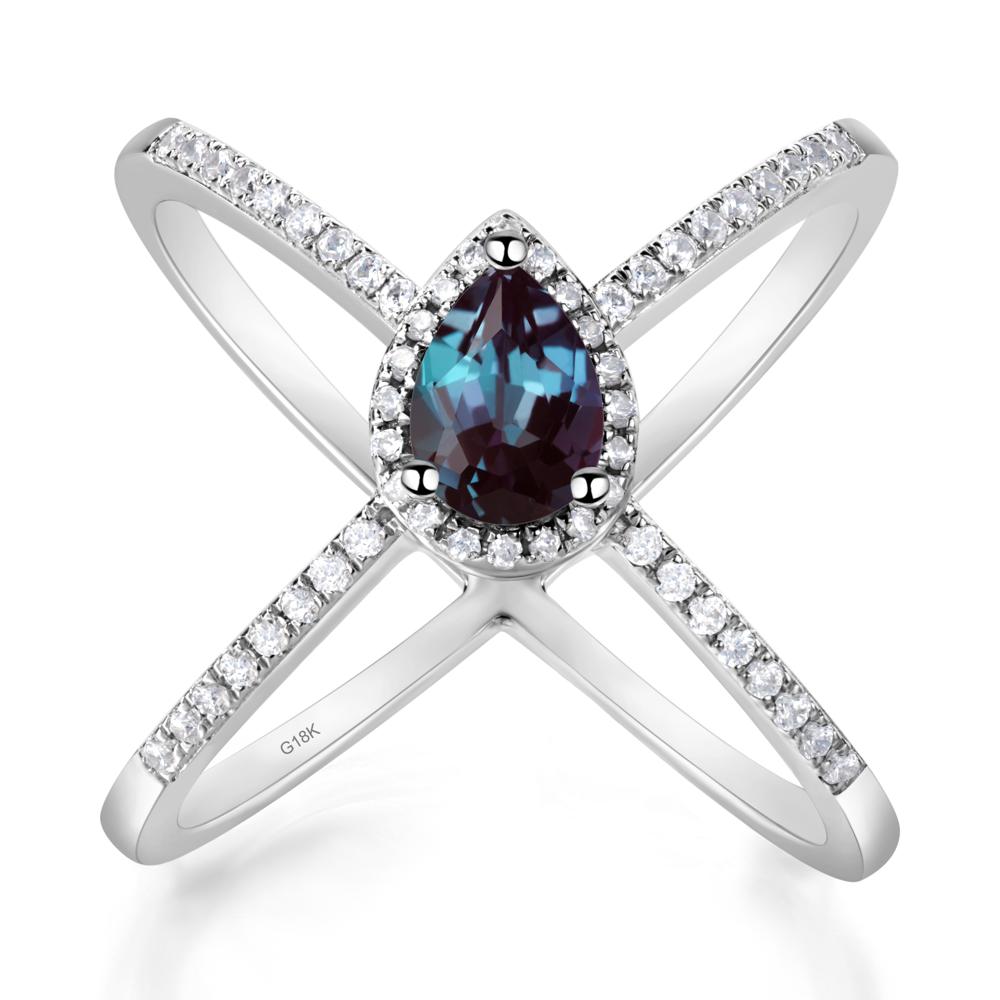 Pear Shaped Alexandrite Criss Cross Ring - LUO Jewelry #metal_18k white gold