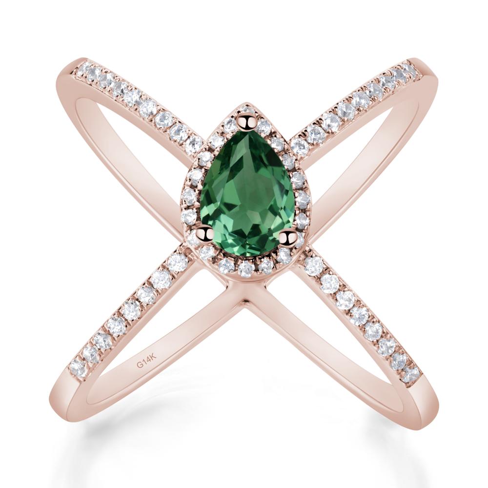 Pear Shaped Green Sapphire Criss Cross Ring - LUO Jewelry #metal_14k rose gold