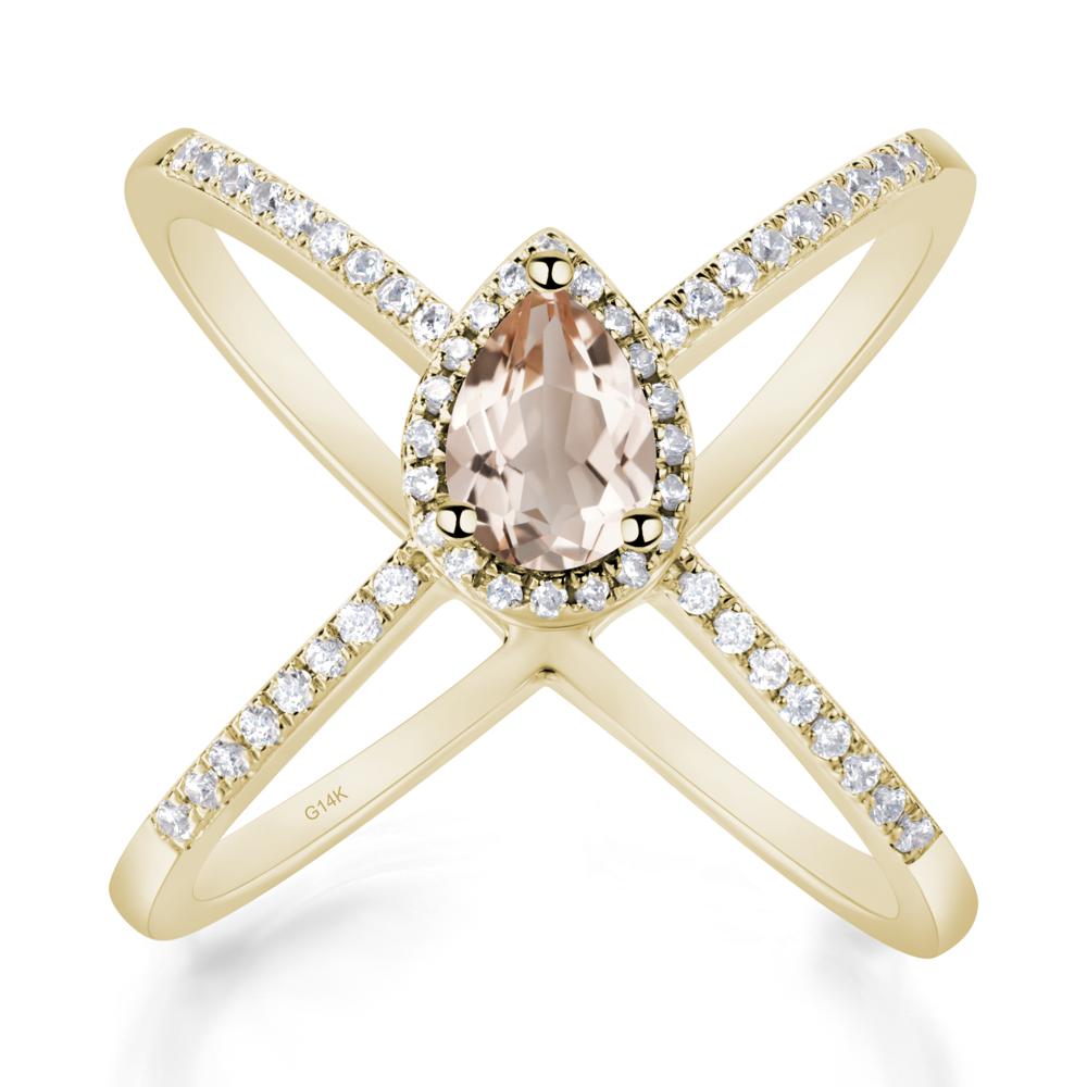 Pear Shaped Morganite Criss Cross Ring - LUO Jewelry #metal_14k yellow gold
