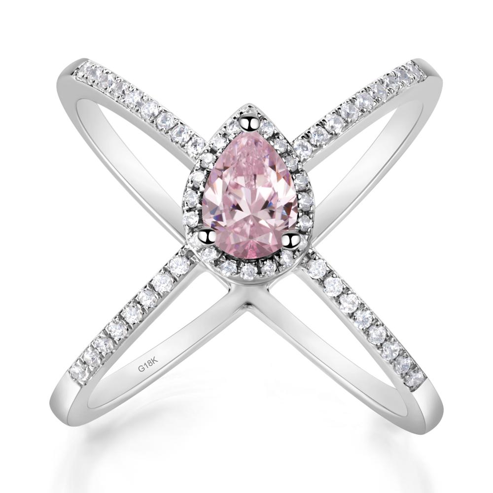 Pear Shaped Pink Cubic Zirconia Criss Cross Ring - LUO Jewelry #metal_18k white gold