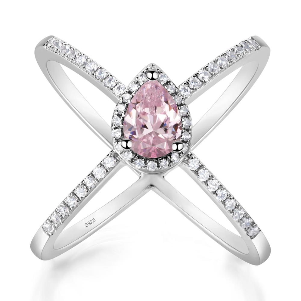 Pear Shaped Pink Cubic Zirconia Criss Cross Ring - LUO Jewelry #metal_sterling silver