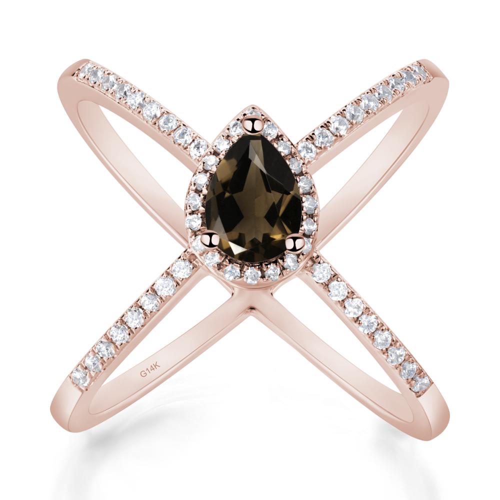 Pear Shaped Smoky Quartz Criss Cross Ring - LUO Jewelry #metal_14k rose gold