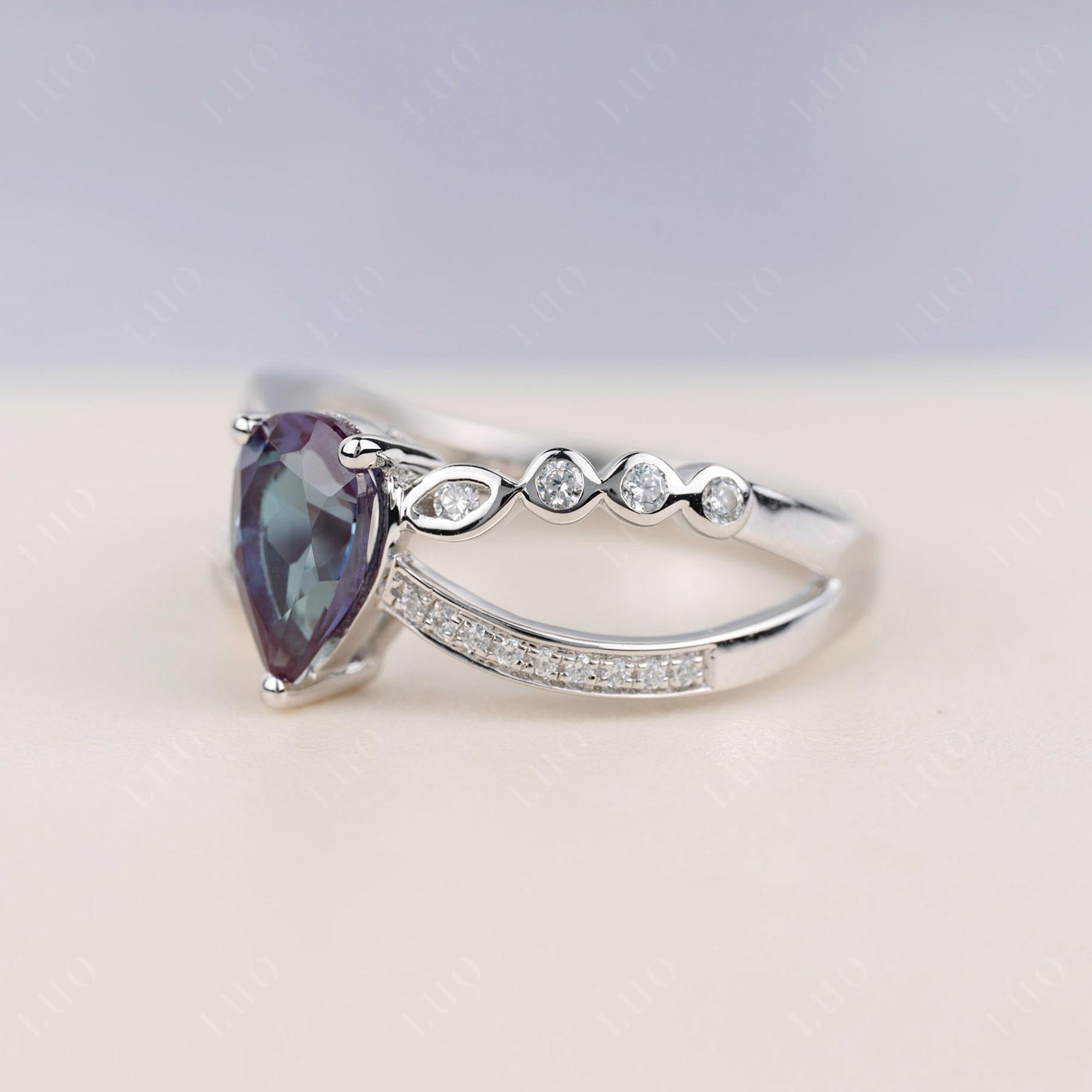 Pear Shaped Alexandrite Crossover Ring - LUO Jewelry