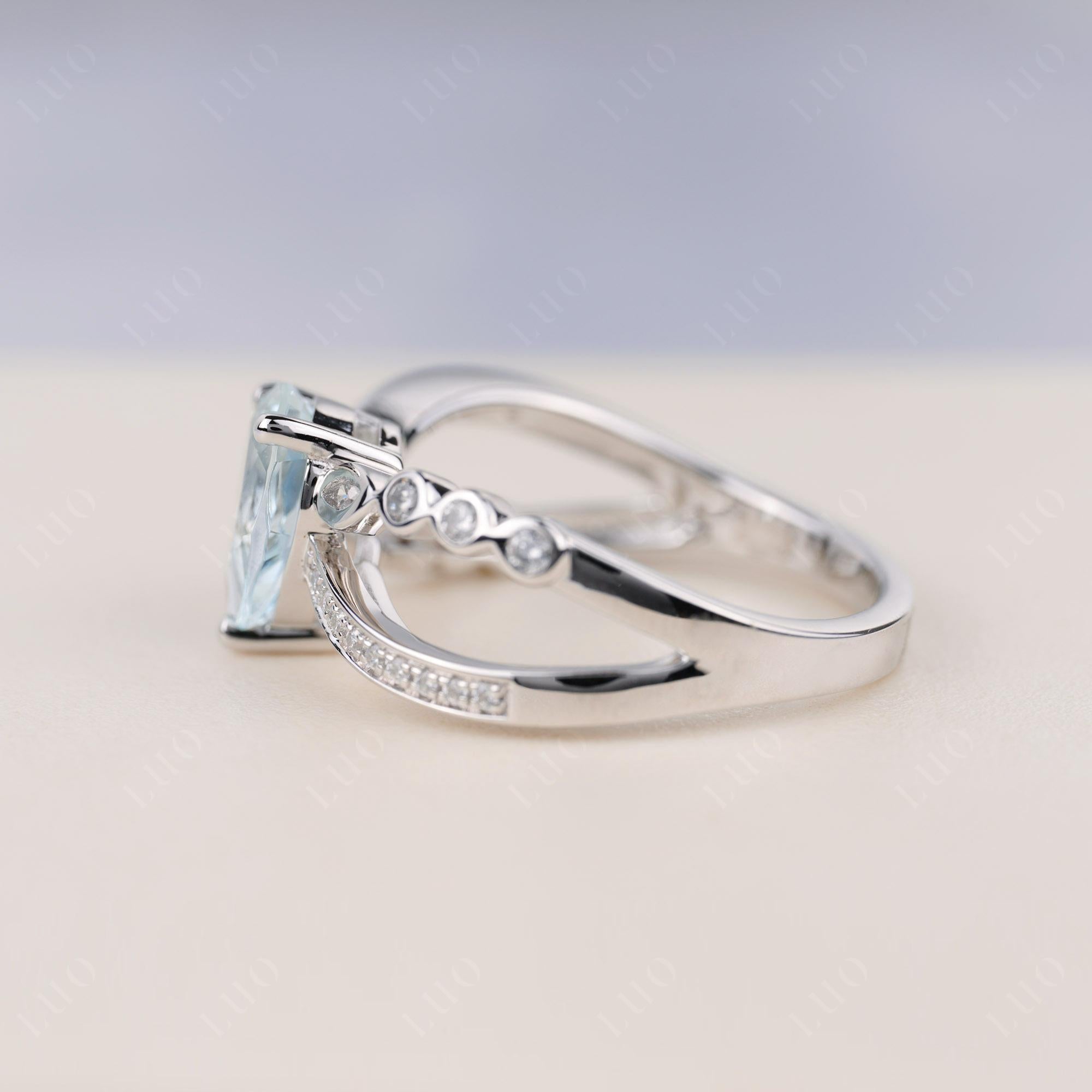 Pear Shaped Aquamarine Crossover Ring - LUO Jewelry