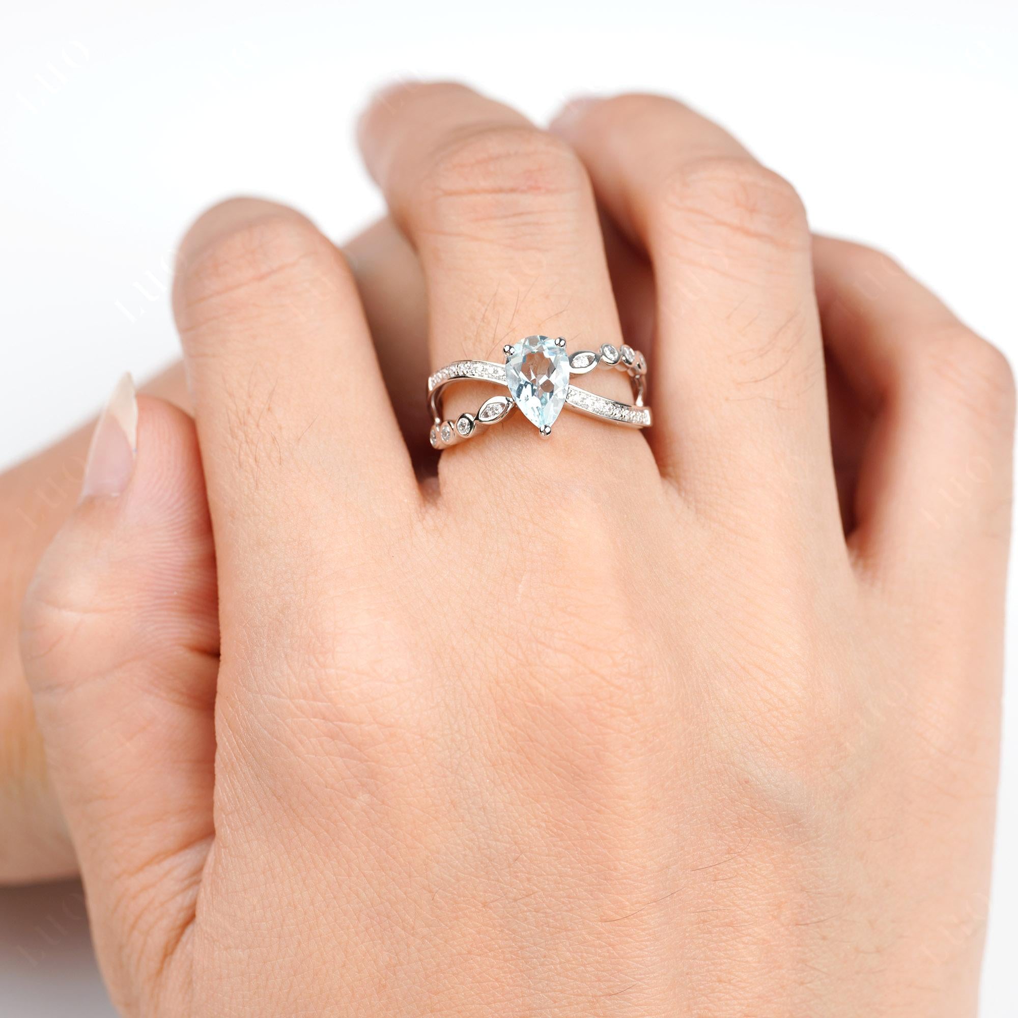 Pear Shaped Aquamarine Crossover Ring - LUO Jewelry
