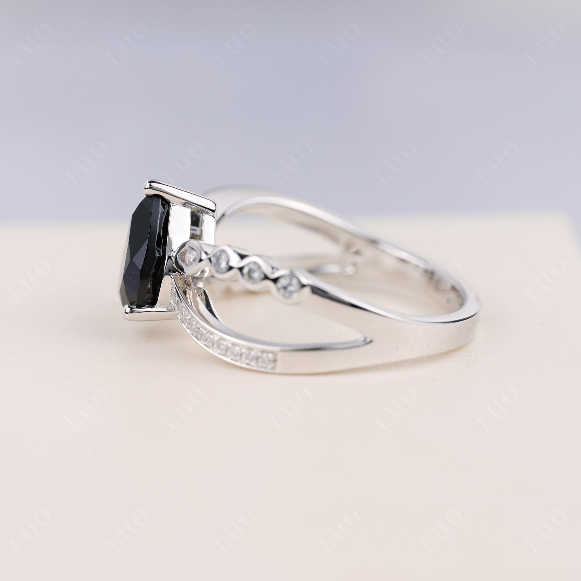 Pear Shaped Black Spinel Crossover Ring - LUO Jewelry