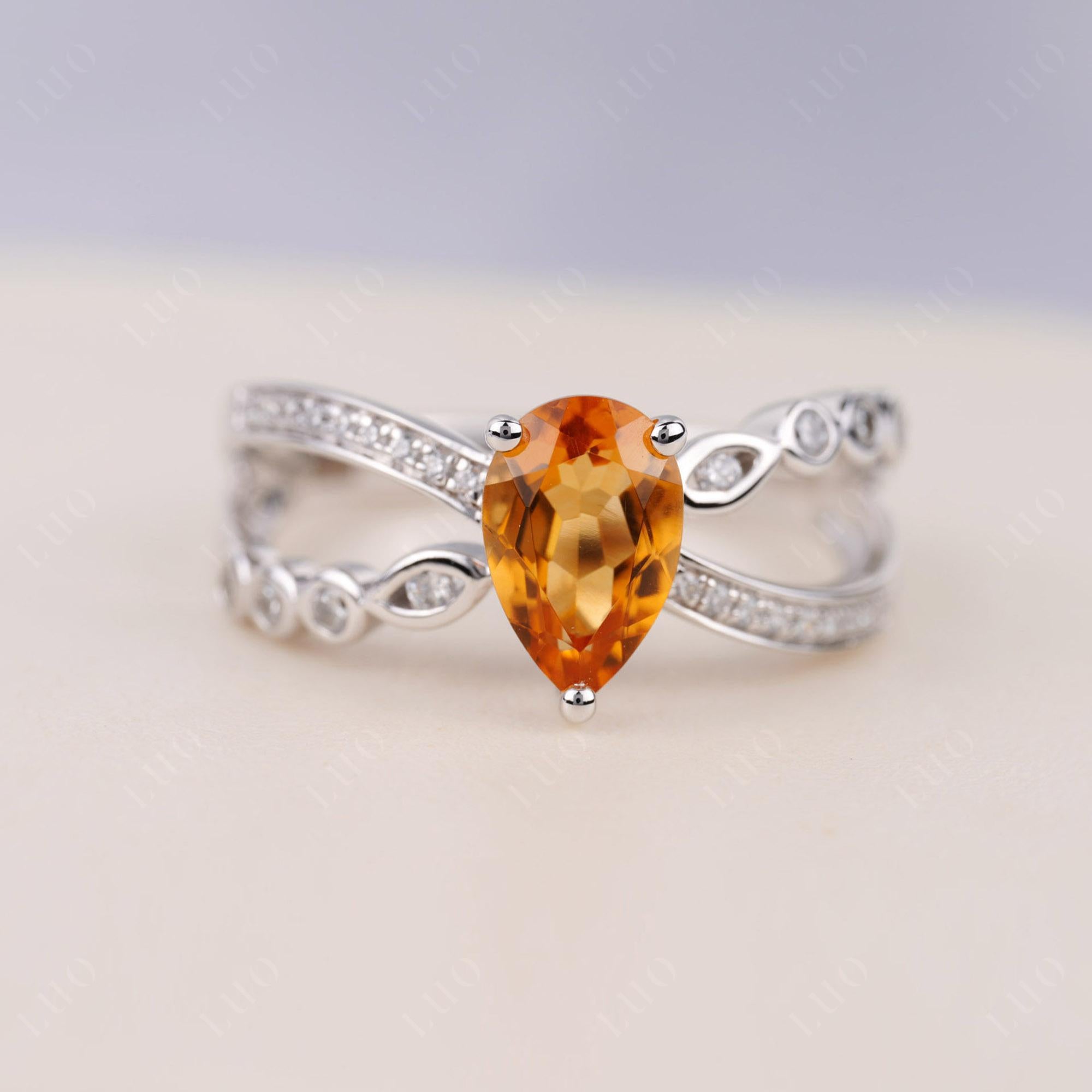 Pear Shaped Citrine Crossover Ring - LUO Jewelry