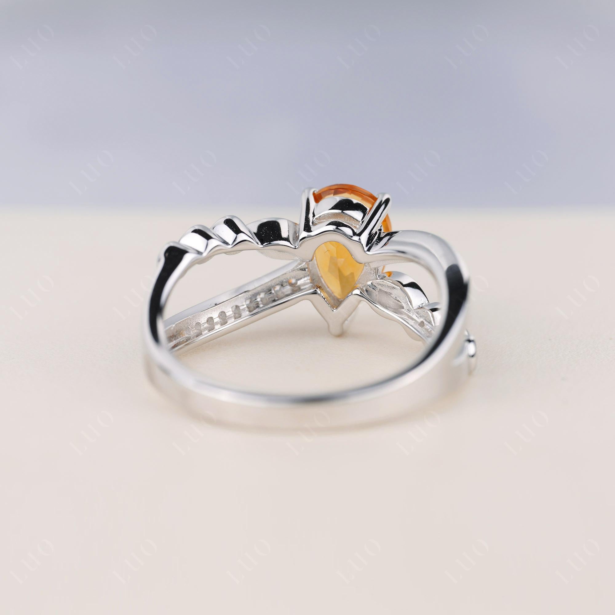 Pear Shaped Citrine Crossover Ring - LUO Jewelry