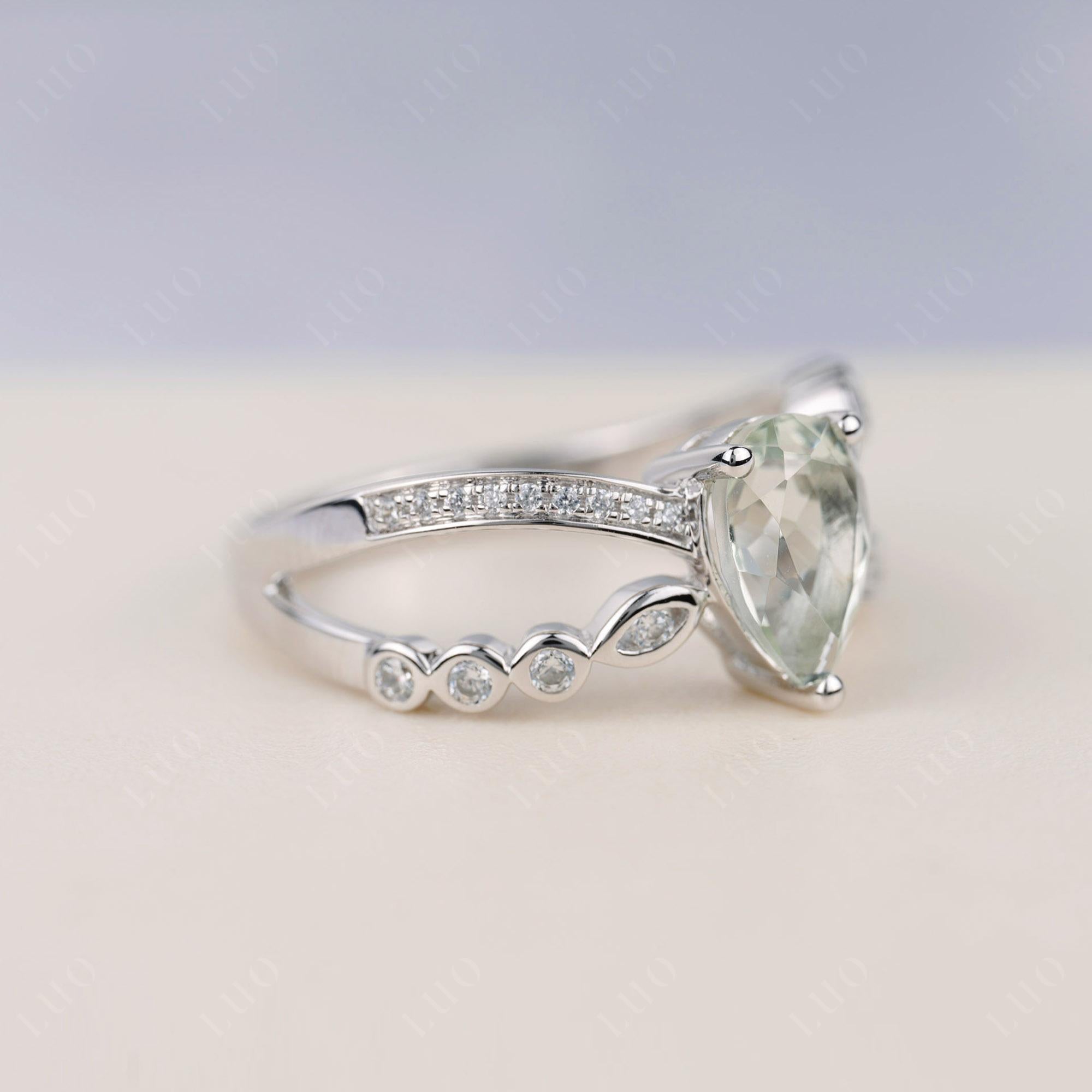 Pear Shaped Green Amethyst Crossover Ring - LUO Jewelry