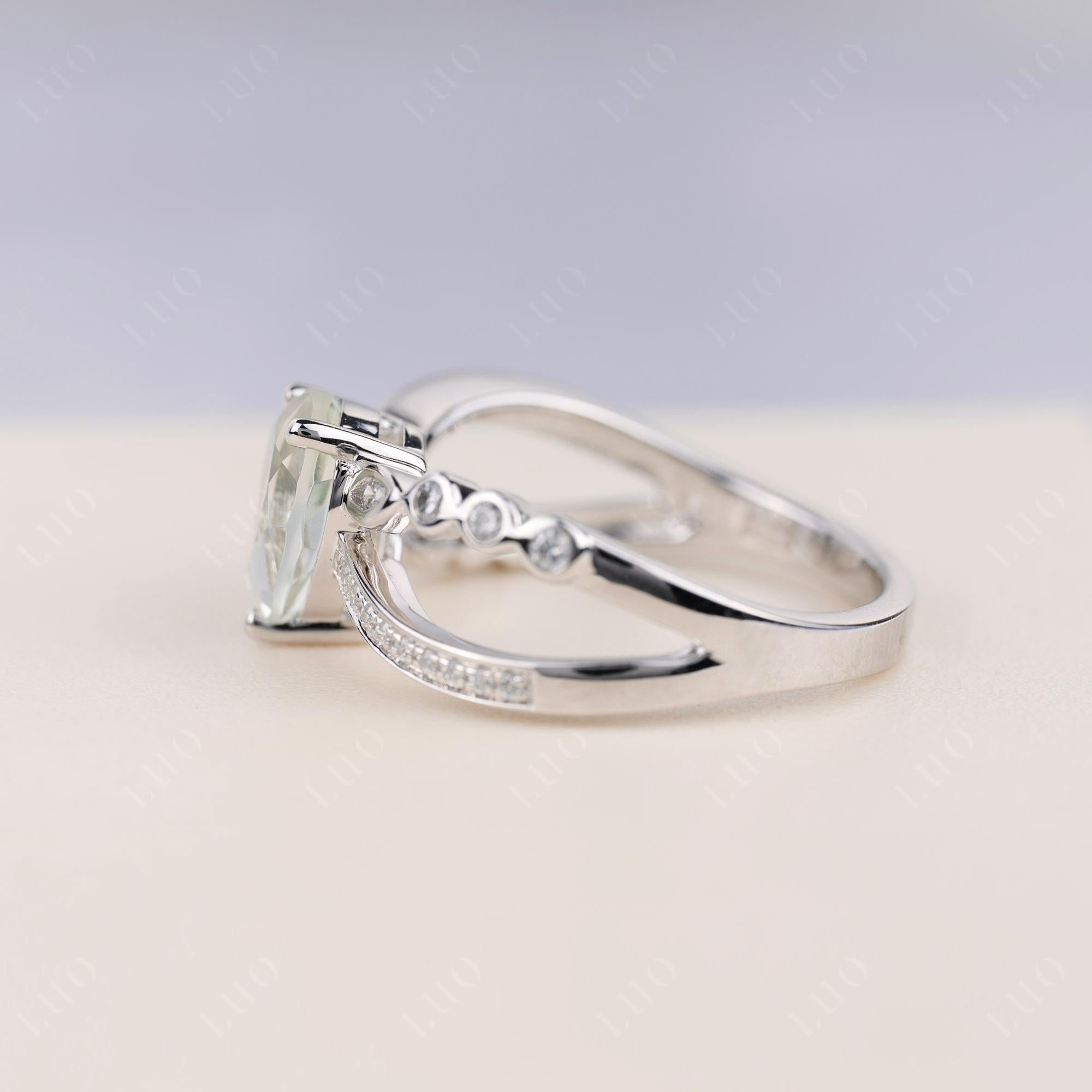 Pear Shaped Green Amethyst Crossover Ring - LUO Jewelry
