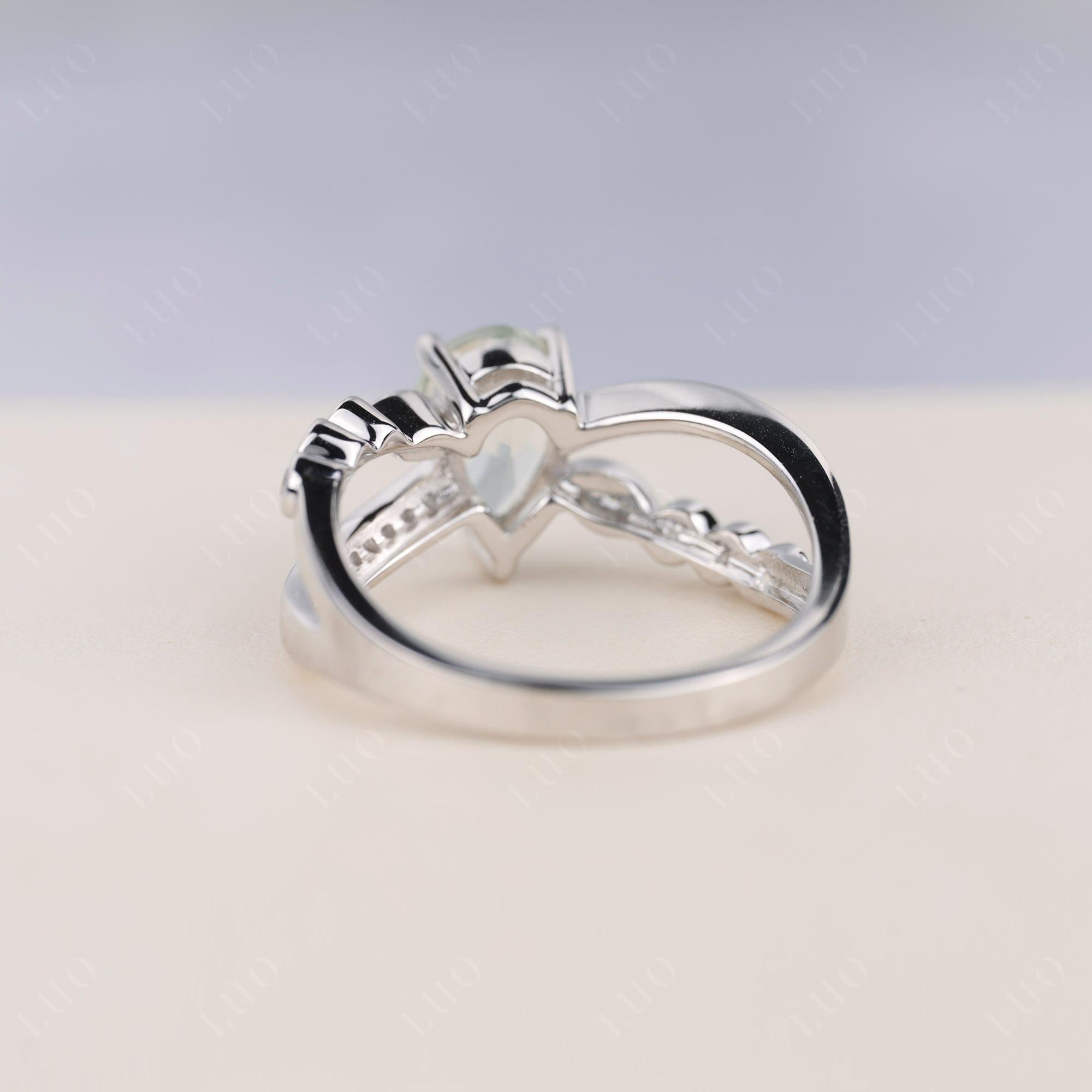 Pear Shaped Green Amethyst Crossover Ring - LUO Jewelry