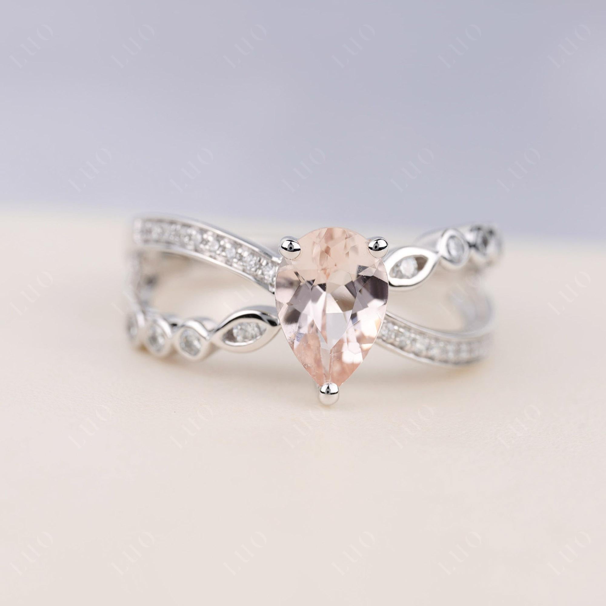 Pear Shaped Morganite Crossover Ring - LUO Jewelry