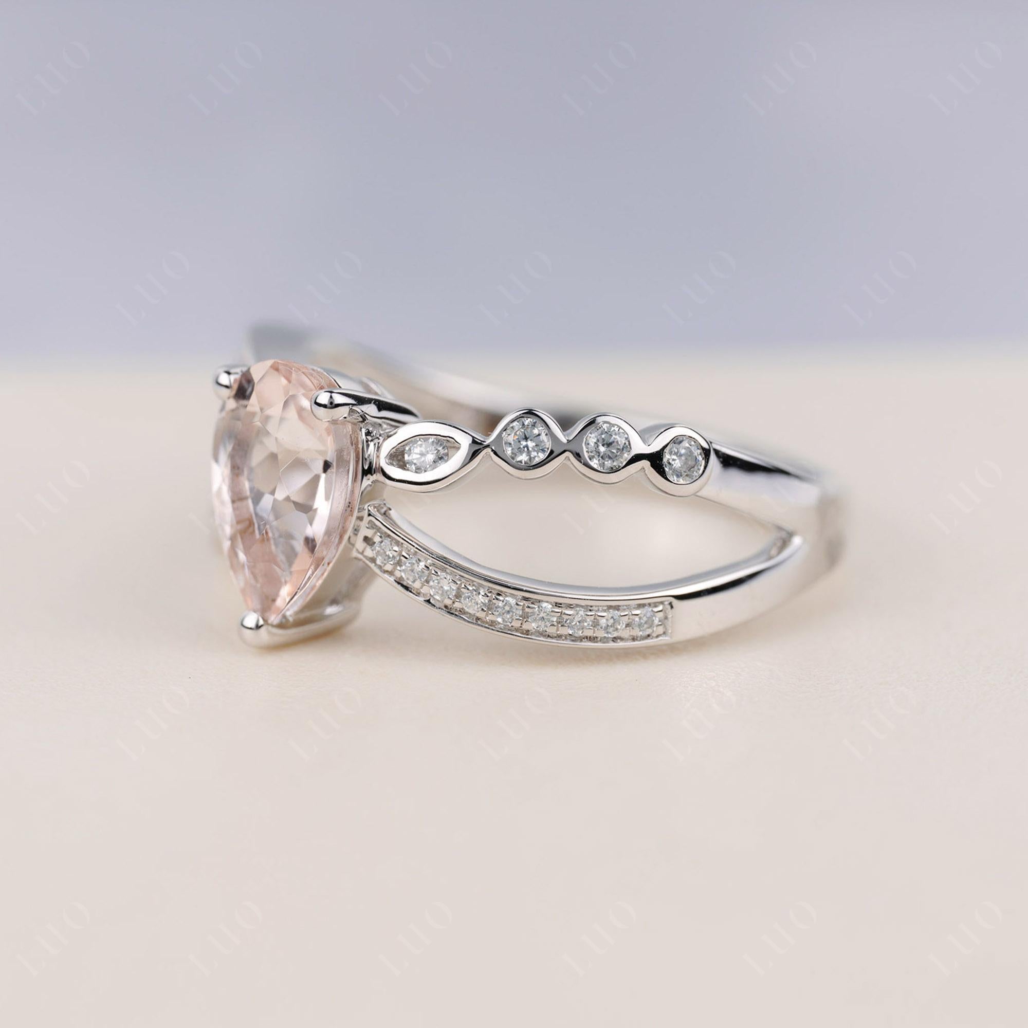Pear Shaped Morganite Crossover Ring - LUO Jewelry